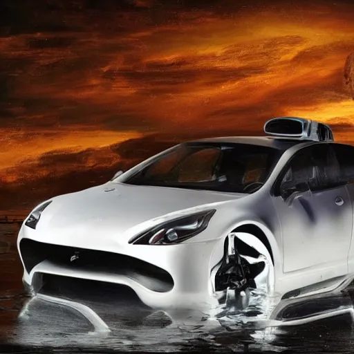 Image similar to sci-fi sport car f1 hatchback transport design organic smooth elastic forms 20% of canvas on the front; background wall structure on the coronation of napoleon painting 20% of canvas; by Jacques-Louis David, pinterest keyshot product render, cloudy plastic ceramic material shiny gloss water reflections, ultra high detail ultra realism, 4k