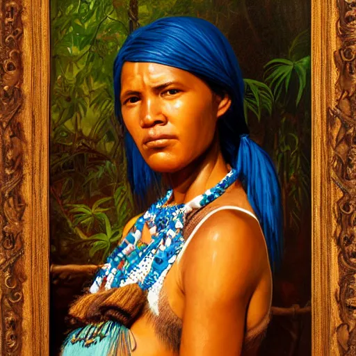 Prompt: portrait of an arara woman ( 3 5 ) from rondonia, brazil, an oil painting by ross tran and thomas kincade