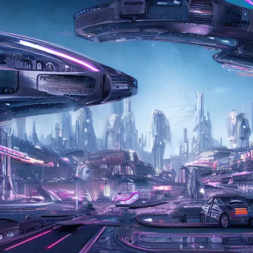 Image similar to futuristic city with neon lights and flying cars panoramic view surrounded by post apocalyptic wasteland, concept art, 4 k, intricate detail, sharp focus