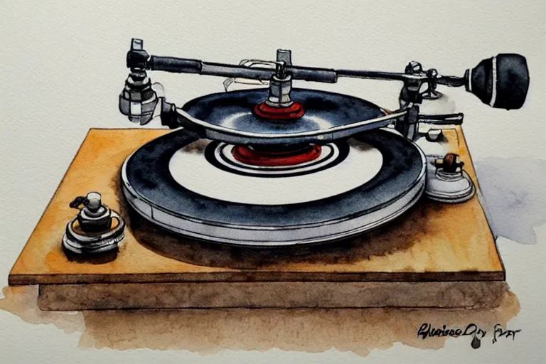 Image similar to pioneer turntable watercolor, highly detailed