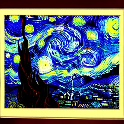 Image similar to starry night painted by leonardo da vinci