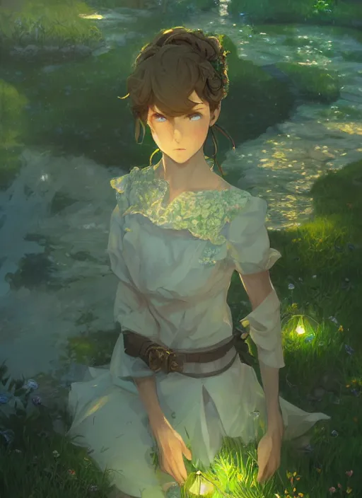 Prompt: a portrait of the emerald herald in the garden, intricate, tone mapped, ambient lighting, highly detailed, digital painting, concept art, sharp focus, by makoto shinkai and hidari and wlop