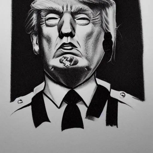 Image similar to creepy criminal police sketch of donald trump, uncanny!!!!!!!!