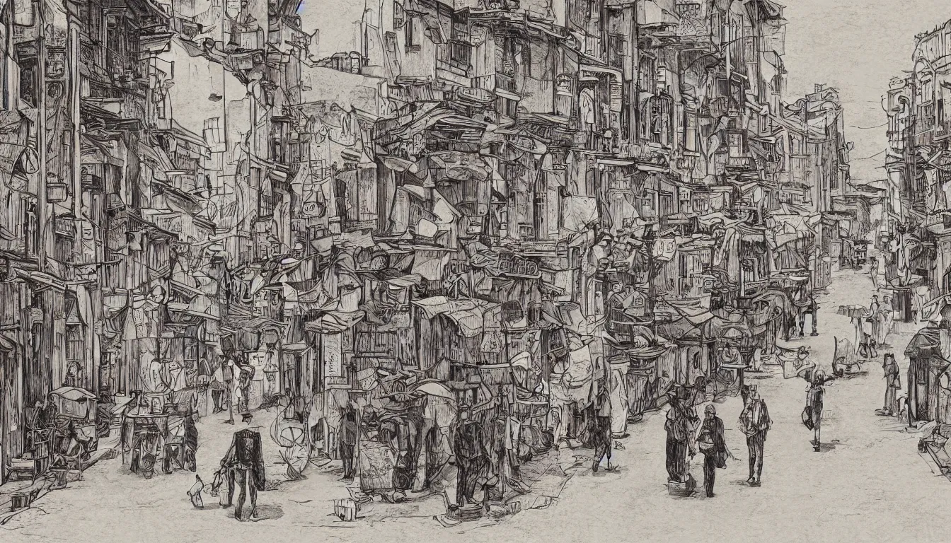 Prompt: ido period street, illustration, detailed