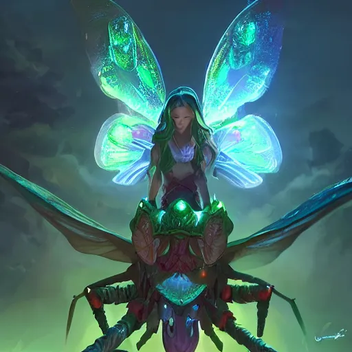 Prompt: a giant glowing butterfly winged spider, green theme, bright art masterpiece artstation. 8 k, sharp high quality artwork in style of jose daniel cabrera pena and greg rutkowski, concept art by tooth wu, blizzard warcraft artwork, hearthstone card game artwork, a giant butterfly