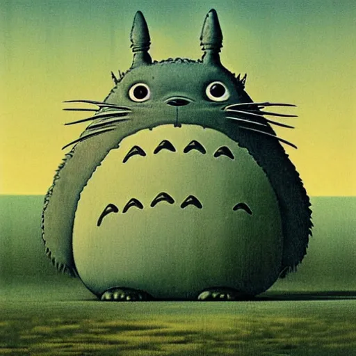 Image similar to totoro made by zdzisław beksinski