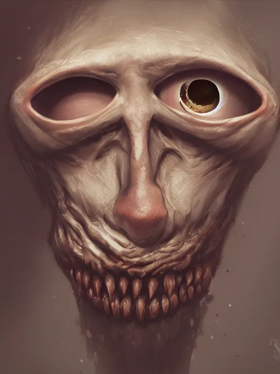 Prompt: Painted of unbrushed cyclops without nose and with one giant eye. High detail, hyperrealism, horror art, 8k, fantasy art, concept art