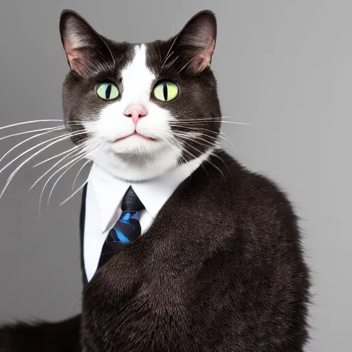 Image similar to a cat with a snarky smile and wearing a business suit