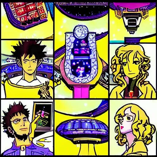 Prompt: a casino in space, drawn in the style of cowboy bebop,