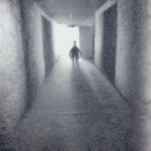 Image similar to insane nightmare, no light, everything is blurred, creepy shadows, asylum, man in the straitjacket , very poor quality of photography, 2 mpx quality, grainy picture