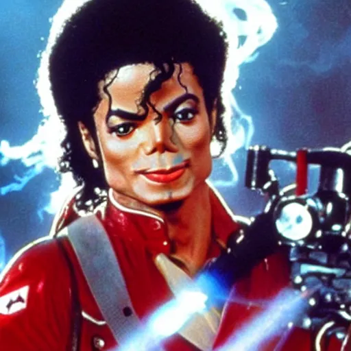 Image similar to stunning awe inspiring michael jackson with a highly detailed face as a ghostbuster in the movie ghostbusters, movie still 8 k hdr atmospheric lighting