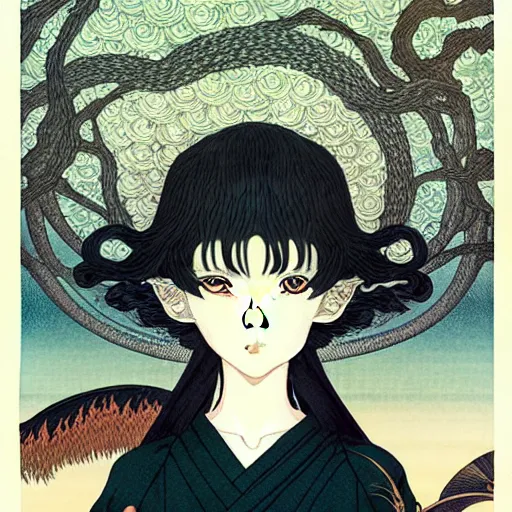 Image similar to photo of a cute young anime-style girl in the style of Kay Nielsen, realistic, wide focus, 8k ultra, insanely detailed, intricate, elegant, art by Takato Yamamoto, Christophe Vacher