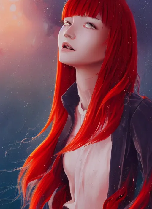 Image similar to red water swirling around rimuru tempest crying, enveloped in ghosts, sky blue straight hair, bangs, with amber eyes, black jacket, high collar, ultra fine detaile, dark theme, digital painting, psychedelic, cinematic, wlop, pixiv, ilya kuvshinov, ross tran