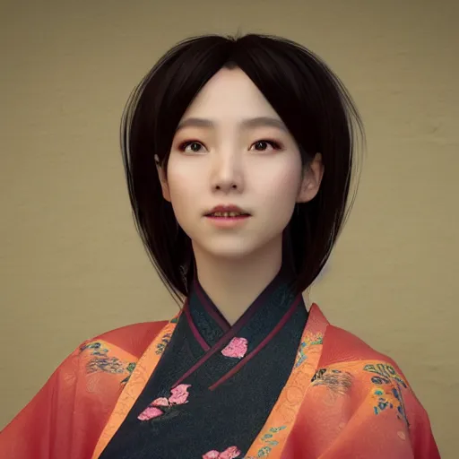 Prompt: a lovely girl in hanfu, by ruan jia, by yun ling, happy expression, smile, unreal engine, 3 d render, 8 k, closeup, smooth, trending on artstation, digital illustration, black hair