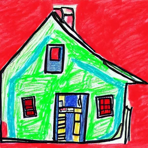 Image similar to drawing of a house by a three year old with crayons