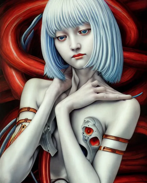 Image similar to rei ayanami by evelyn de morgan, by hr giger, hd, hyper detailed, 4 k