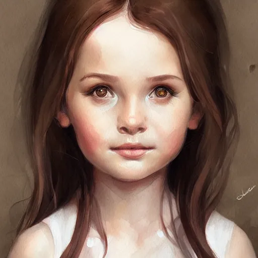 Prompt: little girl, brown hair, cute, georgeus, portrait, watercolor, high detalied, digital art, artstation, by charlie bowater