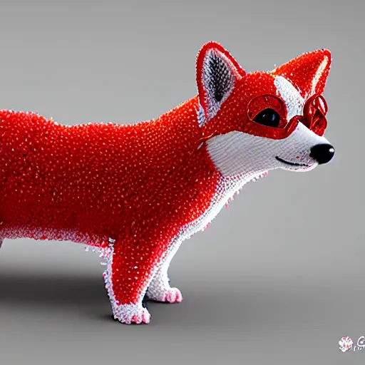 Image similar to corgi made of strawberry, in strawberry jam : ornate, dynamic, particulate, intricate, elegant, highly detailed, centered, artstation, smooth, sharp focus, octane render