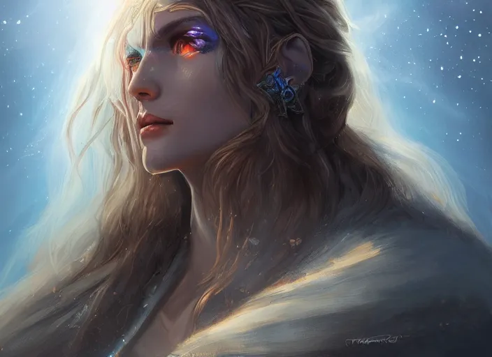 Image similar to highly detailed portrait of a beautiful celestial mage, dramatic light, artstation