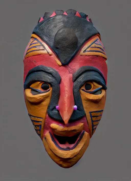 Image similar to tribal maya mask made out of playdough, zbrush, 3 d, 8 k, unreal engine, octane render, hyper quality