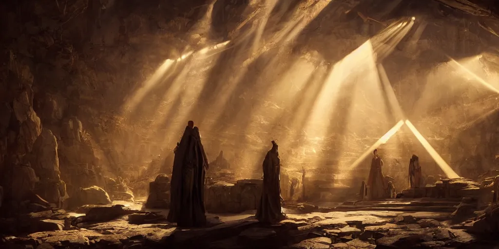 Image similar to gods basement, divine, shinig rays of light by greg rutkowski, 8 k photography, cinematic light