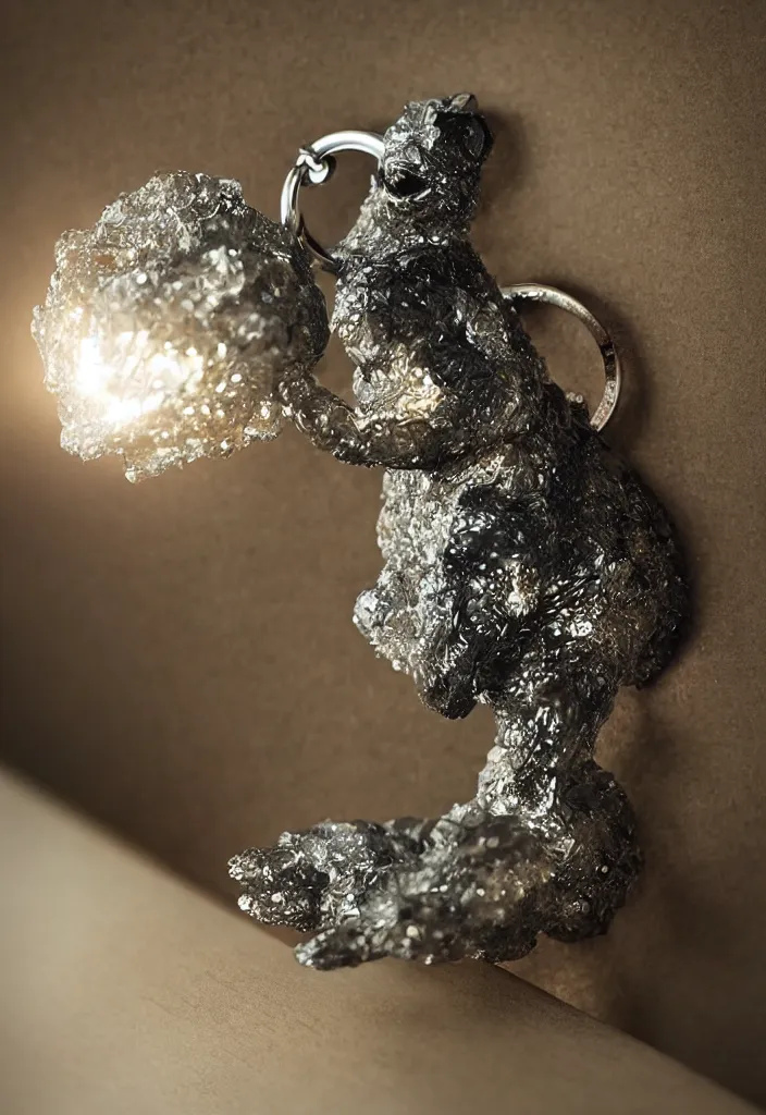 Image similar to a small crystal bear keychain by greg rutkowski, sung choi, mitchell mohrhauser, maciej kuciara, johnson ting, maxim verehin, peter konig, 8 k photorealistic, cinematic lighting, hd, high details, dramatic, atmosphereric