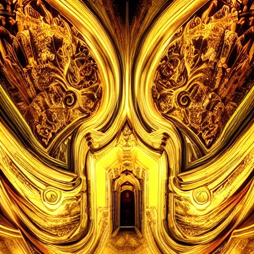 Prompt: a portal to a new universe inside of an ornate door frame, wide angle, golden light, rainbows, vortex, digital art, 1 6 : 9,