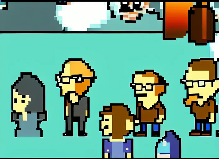 Image similar to walter white in undertale, videogame screenshot, very pixelated, distant shot