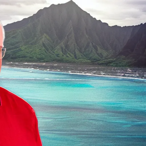 Image similar to Scott Morrison on vacation in Hawaii, apocalyptic background