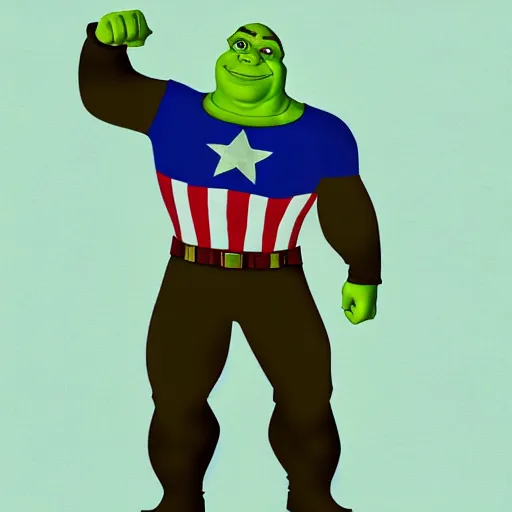 Image similar to digital painting of Shrek as Captain America