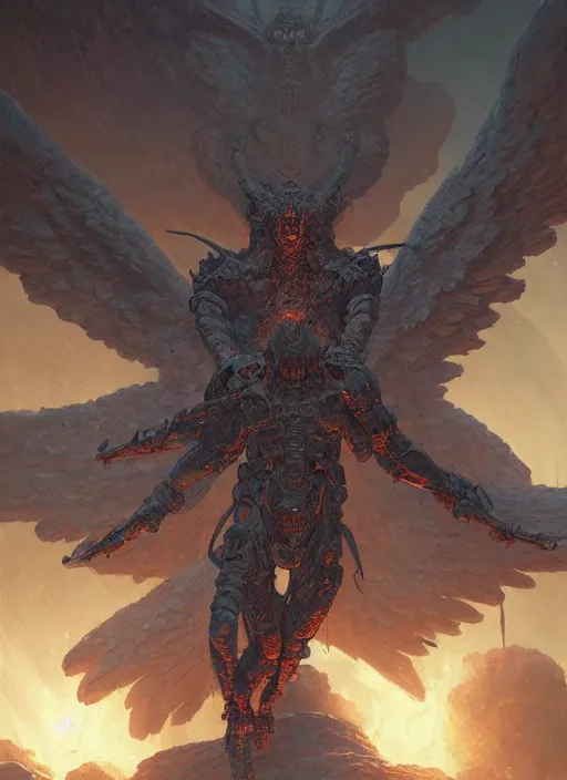 Image similar to masterpiece concept art, rebulon the ancient arch angel - demon, by greg rutkowski and geof darrow, 8 k, intricate detail, cinematic lighting, epic pose