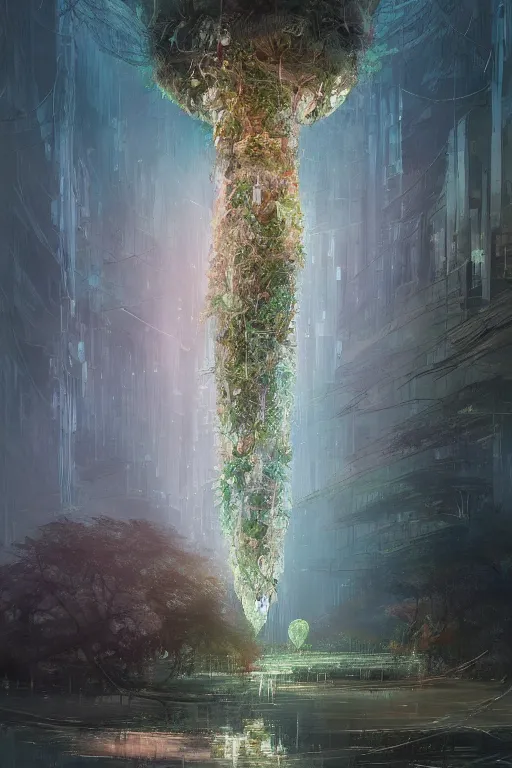 Prompt: A forest city inside of a jellyfish, intricate, elegant, digital painting, trending on Artstation, concept art, smooth, sharp focus, illustration, from Metal Gear by Ruan Jia and Mandy Jurgens and Artgerm and William-Adolphe Bouguerea, award winning