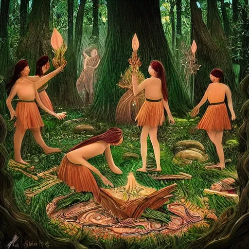 Image similar to “ forest childs making ritual in the forest, intricate, artwork, illustration, fantasy, digital art ”