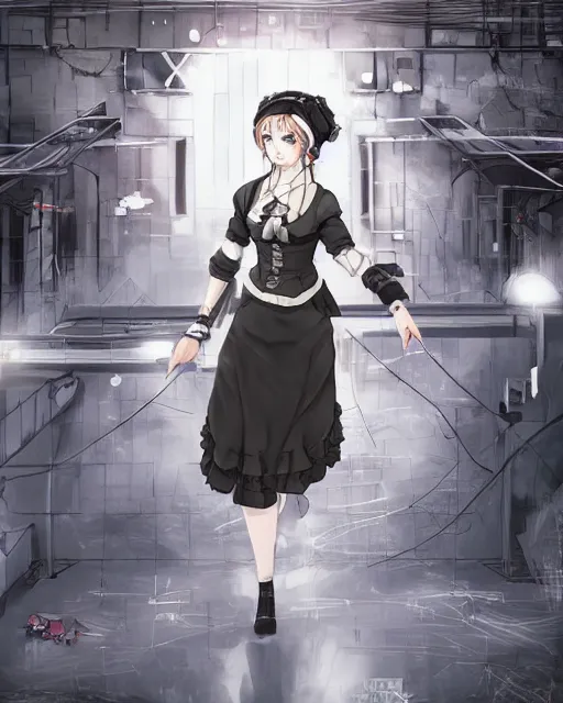 Prompt: Digital state-sponsored anime art of Ada Lovelace by A-1 studios, serious expression, empty warehouse background, highly detailed, spotlight