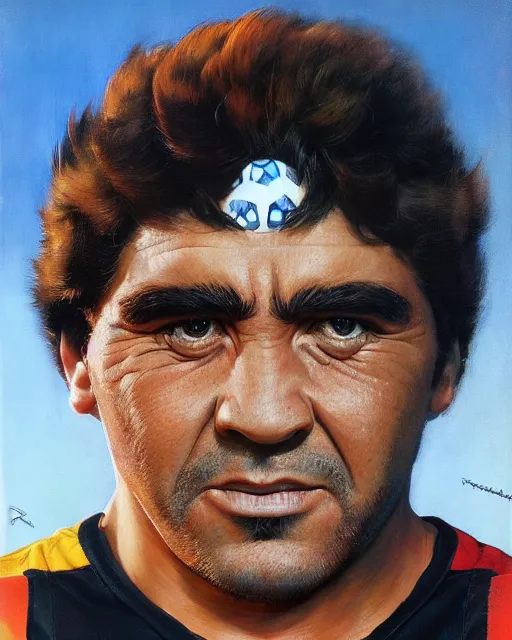 Image similar to face portrait, diego armando maradona by peter andrew jones!!!!!!!!, by roger dean, hd, hyper detailed, 4 k