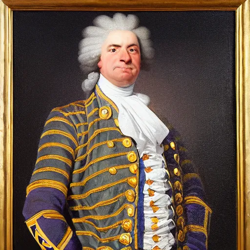 Image similar to official portrait of the los angeles lakers dictator, 1 7 8 0, in full lakers military garb. oil on canvas by william sidney mount, oil on canvas, octane render