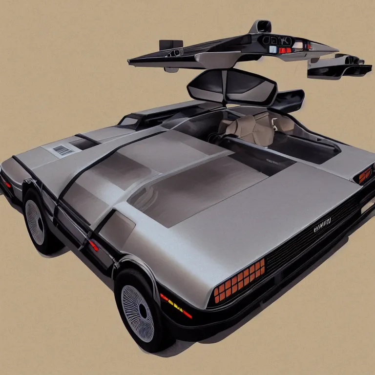 Image similar to blueprint of a single sleek concept delorean, by red dead redemption 2, by greg rutowski