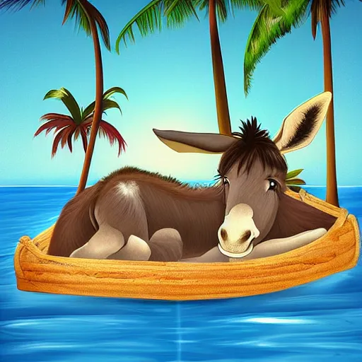 Image similar to donkey on a sunbed, tropical vacation, digital art