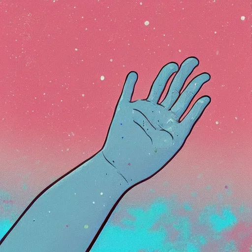 Image similar to a photo of a hand floating by inio asano, aya takano color style, 4 k, super detailed, night sky, digital art, digital painting, celestial, majestic, colorful