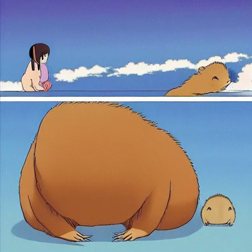 Image similar to capybara scene from the movie spirited away by hayao miyazaki, studio ghibli, animated movie, anime, beautiful animation, illustration