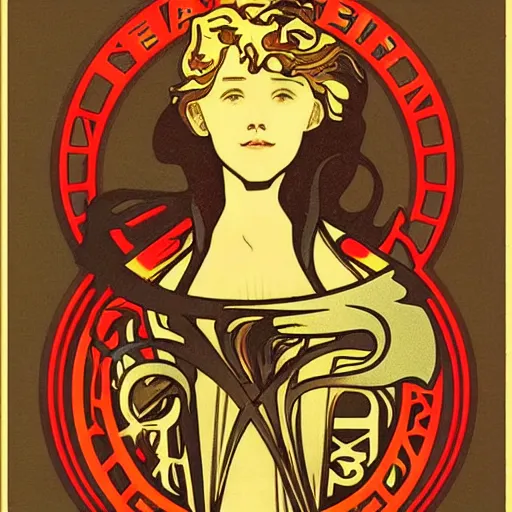 Prompt: minimalistic clean retro fire flames warning label art by alphonse mucha, smooth curves, behance