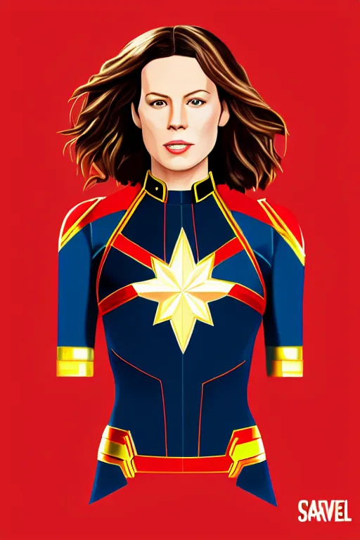 Prompt: Kate Beckinsale as Captain Marvel high quality digital painting in the style of James Jean