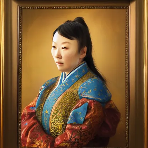 Prompt: portrait of an asian russian woman ( 3 5 ) from chabarovsk, russia in 2 0 2 1, an oil painting by ross tran and thomas kincade