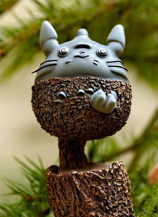 Image similar to 8 0 mm resin detailed miniature of totoro in a tree, symbol, textured base ; miniature product photos, 4 k, view from front