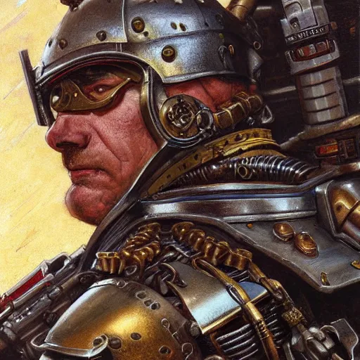 Image similar to the doomslayer as a steampunk knight, realistic closeup portrait art by norman rockwell and donato giancola and greg rutkowski, asymmetricla!!