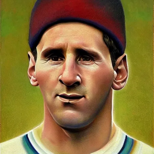 Image similar to messi, painting by grant wood, very detailed, ultra realistic