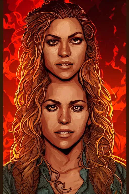 Image similar to a portrait of shakira, drawn by robbie trevino and dan mumford, poster, digital art, comic art, concept art