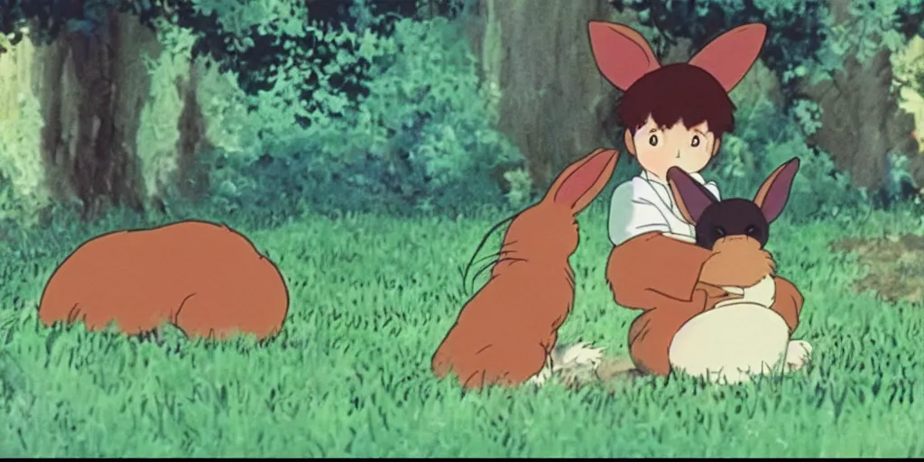 Prompt: a rabbit in the movie kiki's delivery service, screenshot