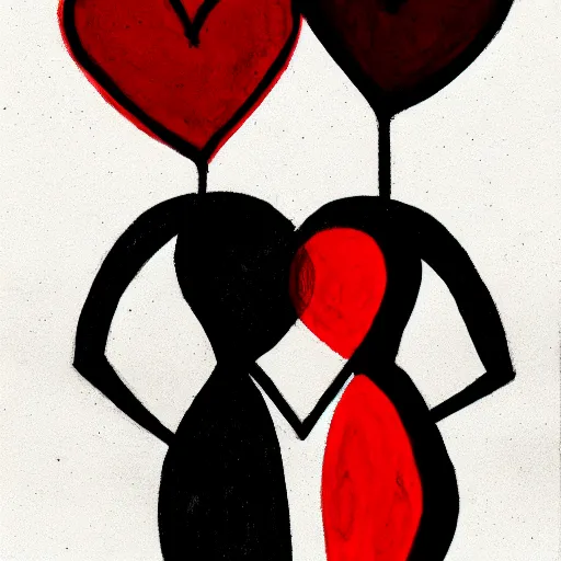 Image similar to two red hearts, friendship, love, sadness, dark ambiance, concept by Godfrey Blow, featured on deviantart, drawing, sots art, lyco art, artwork, photoillustration, poster art