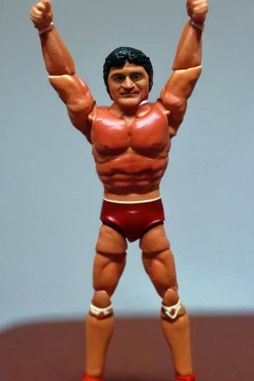 Image similar to volodymyr zelensky as a 1 9 8 0 s wrestling action figure, володимир зеленськии,